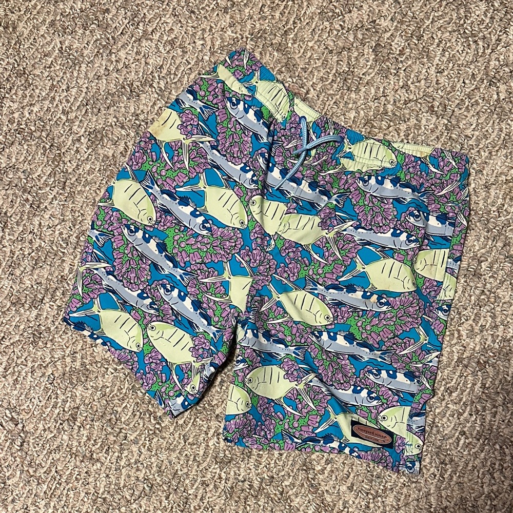 Vineyard Vines Tropical Fish Swim Shorts in Blue, Yellow & Purple
